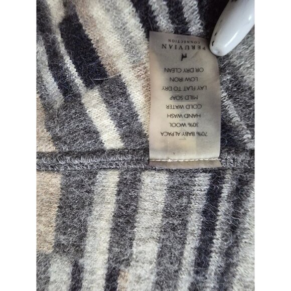 Peruvian Connection Open Face Alpaca Sweater Gray Tan Asymmetrical XL A001072 - Picture 10 of 11